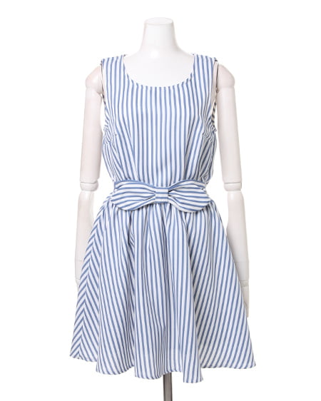 INGNI（イング） ウエストリボンストライプ／ワンピース ｻｯｸｽ/ｽﾄﾗｲﾌﾟ