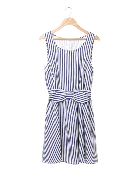 INGNI(イング) ウエストリボンストライプ／ワンピース ﾌﾞﾙｰ/ｽﾄﾗｲﾌﾟ