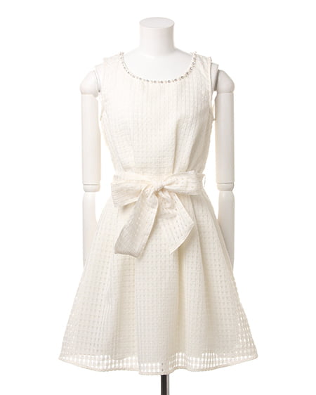 INGNI（イング） サッシュ付シアーギンガムF＆F／ワンピース ｵﾌﾎﾜｲﾄ