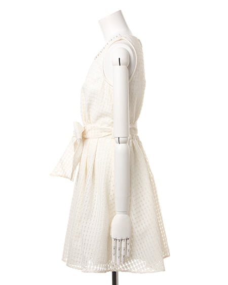 INGNI（イング） サッシュ付シアーギンガムF＆F／ワンピース ｵﾌﾎﾜｲﾄ