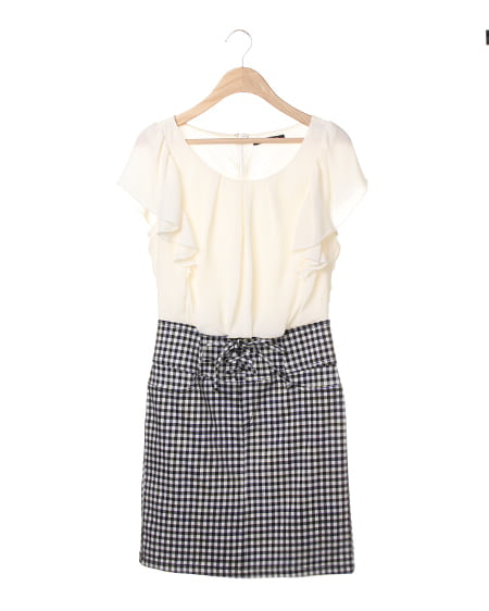 INGNI(イング) フリルドッキング／ワンピース ｸﾛ/ｷﾞﾝｶﾞﾑ