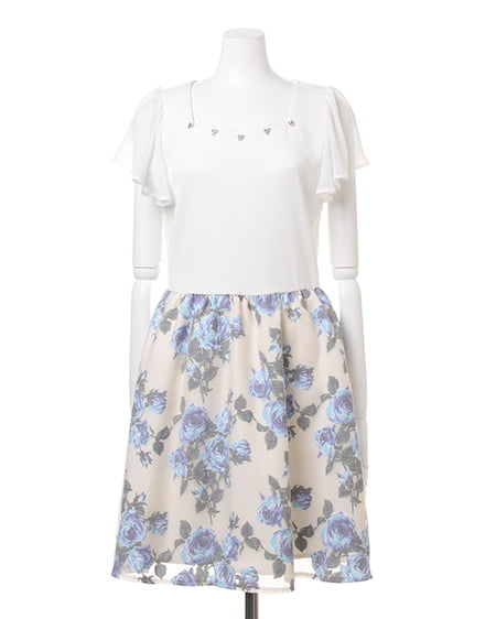 INGNI(イング) オパール花柄スカートドッキング/ワンピース オフホワイト/ブルー