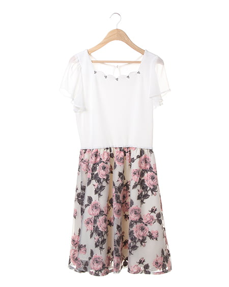 INGNI(イング) オパール花柄スカートドッキング／ワンピース ｵﾌﾎﾜｲﾄ/ｱｶ