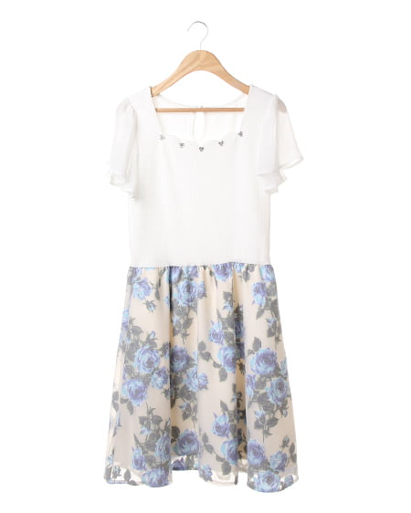 INGNI(イング) オパール花柄スカートドッキング／ワンピース ｵﾌﾎﾜｲﾄ/ﾌﾞﾙｰ