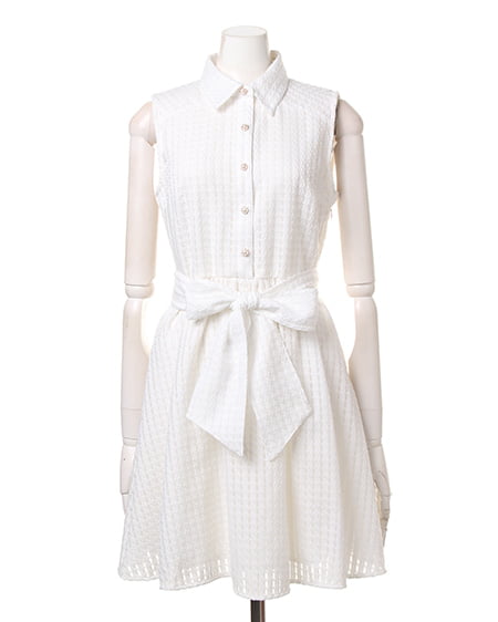 INGNI（イング） シアーチェックノースリシャツ／ワンピース ｵﾌﾎﾜｲﾄ