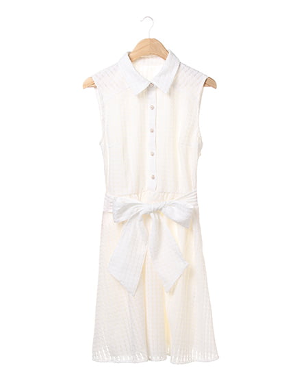 INGNI(イング) シアーチェックノースリシャツ／ワンピース ｵﾌﾎﾜｲﾄ