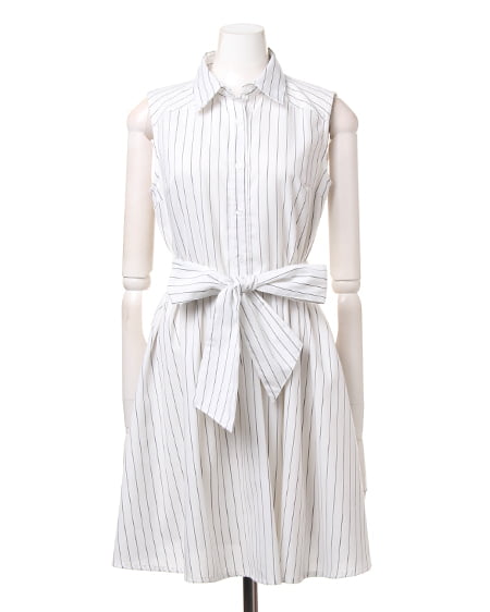 INGNI（イング） サッシュ付シャツ／ワンピース ｵﾌﾎﾜｲﾄ/ｽﾄﾗｲﾌﾟ