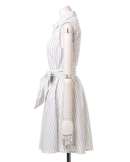 INGNI（イング） サッシュ付シャツ／ワンピース ｵﾌﾎﾜｲﾄ/ｽﾄﾗｲﾌﾟ