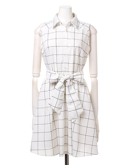 INGNI（イング） サッシュ付シャツ／ワンピース ｵﾌﾎﾜｲﾄ/ﾁｪｯｸ