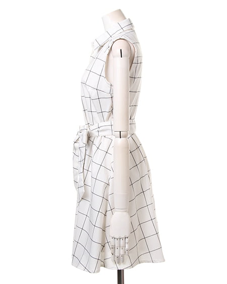 INGNI（イング） サッシュ付シャツ／ワンピース ｵﾌﾎﾜｲﾄ/ﾁｪｯｸ