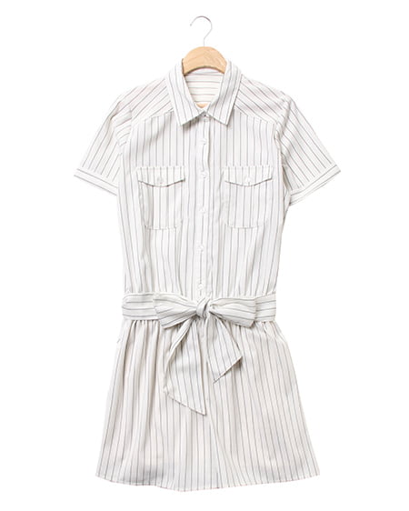 INGNI(イング) サッシュ付シャツ／コンビネゾン ｵﾌﾎﾜｲﾄ/ｽﾄﾗｲﾌﾟ