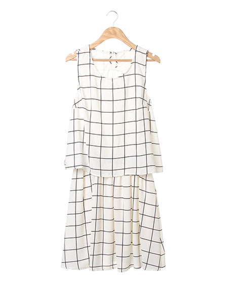 INGNI(イング) F＆Fノースリ／ワンピース ｵﾌﾎﾜｲﾄ/ﾁｪｯｸ