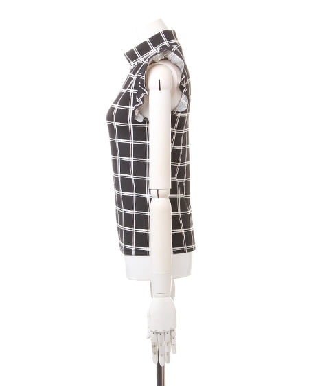 INGNI（イング） チェックH／N袖フリル装飾付／TOPS ｸﾛ/ｵﾌﾎﾜｲﾄ