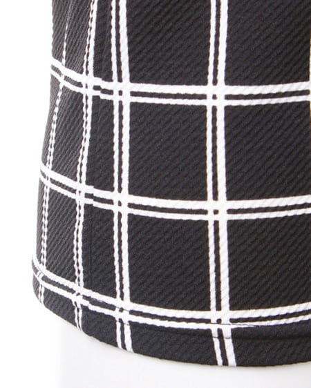 INGNI（イング） チェックH／N袖フリル装飾付／TOPS ｸﾛ/ｵﾌﾎﾜｲﾄ