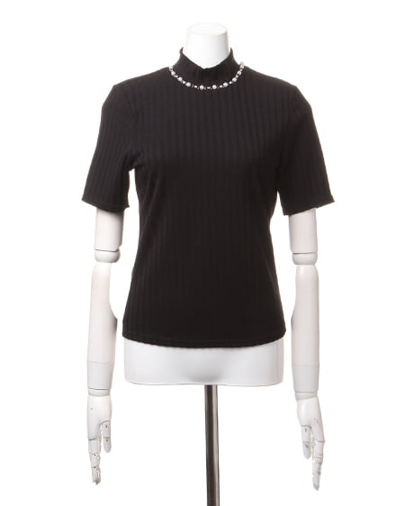 INGNI（イング） ワイドリブH／N装飾付／半袖Tシャツ ｸﾛ