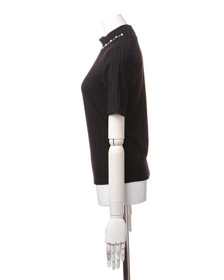 INGNI（イング） ワイドリブH／N装飾付／半袖Tシャツ ｸﾛ