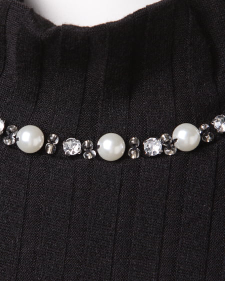 INGNI（イング） ワイドリブH／N装飾付／半袖Tシャツ ｸﾛ