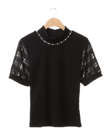 袖シアーチェックテレコH／N TOPS／B