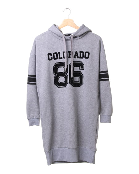 INGNI(イング) 裏毛ナンバリングパーカー／チュニック グレー