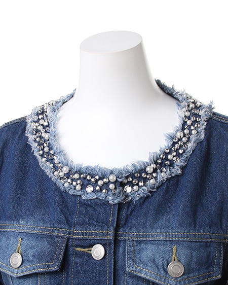 INGNI（イング） ビジュー付ノーカラー／Gジャン ﾌﾞﾙｰ