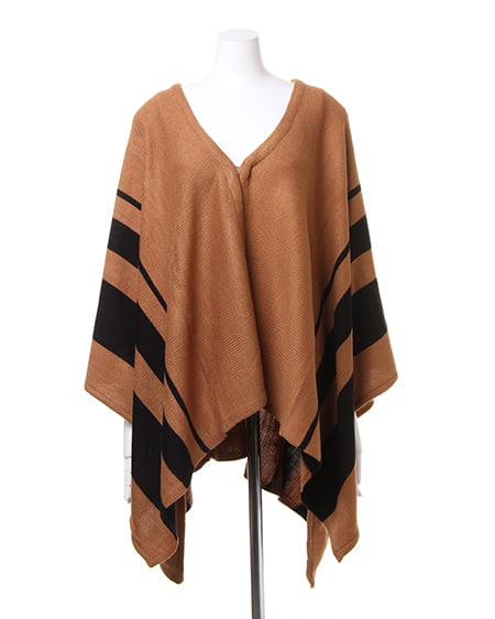 INGNI（イング） ライン入りニット／ポンチョ ｷｬﾒﾙ/ｸﾛ