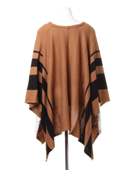 INGNI（イング） ライン入りニット／ポンチョ ｷｬﾒﾙ/ｸﾛ