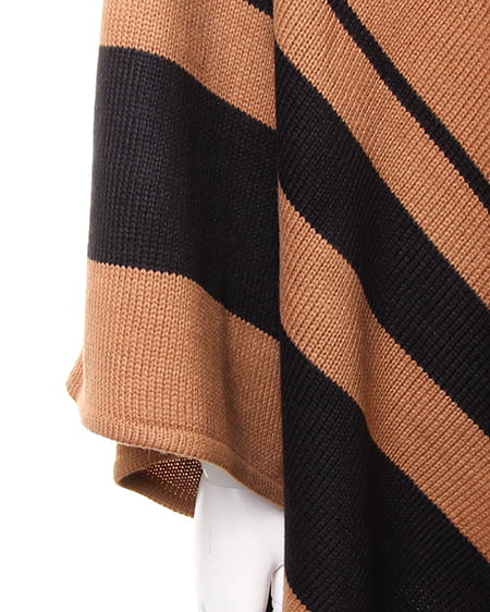 INGNI（イング） ライン入りニット／ポンチョ ｷｬﾒﾙ/ｸﾛ