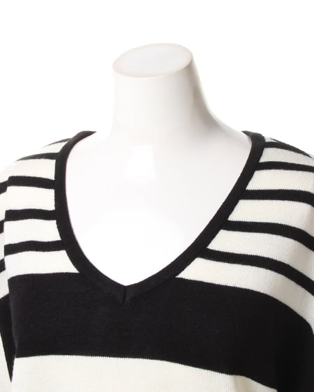 INGNI（イング） イレギュラーボーダー／チュニック ｸﾛ/ｵﾌﾎﾜｲﾄ