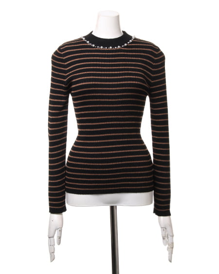 INGNI（イング） 装飾付リブハイネック／ニット ｸﾛ/ｷｬﾒﾙ