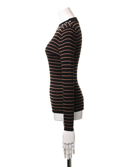 INGNI（イング） 装飾付リブハイネック／ニット ｸﾛ/ｷｬﾒﾙ