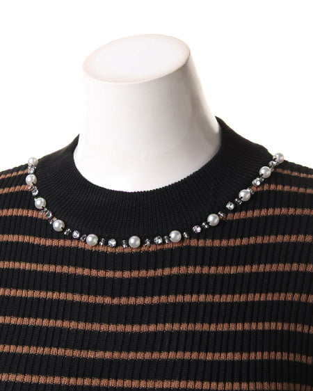 INGNI（イング） 装飾付リブハイネック／ニット ｸﾛ/ｷｬﾒﾙ