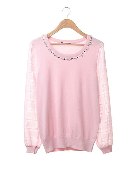 INGNI(イング) 袖シアーチェック／ニット ﾋﾟﾝｸ