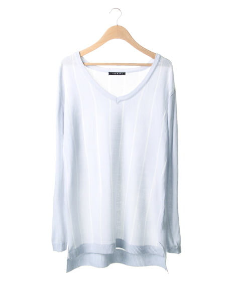 INGNI(イング) ストライプチュニック／ニット ｻｯｸｽ/ｵﾌﾎﾜｲﾄ