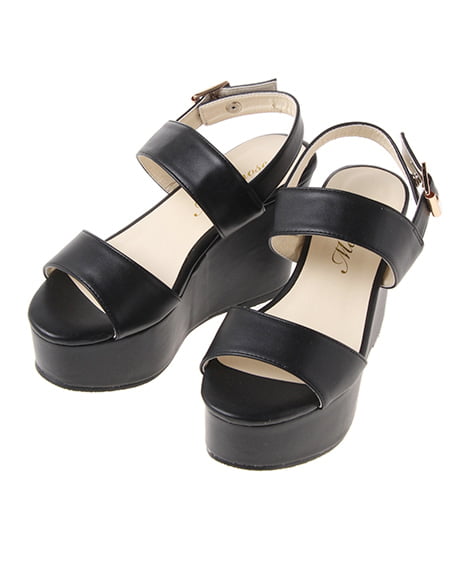 INGNI（イング） Wベルトウェッジ／サンダル ｸﾛ