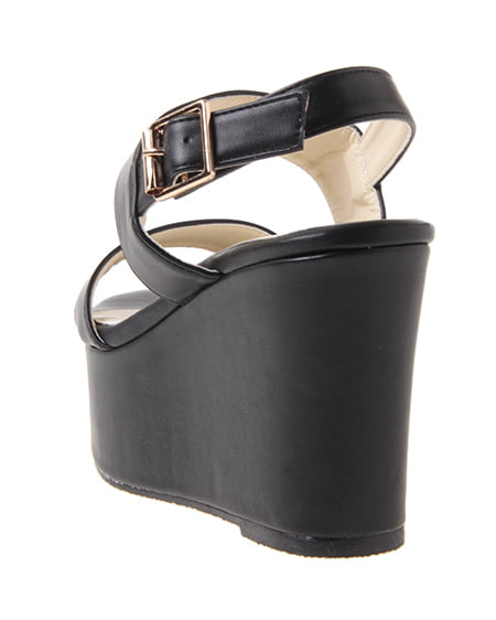 INGNI（イング） Wベルトウェッジ／サンダル ｸﾛ