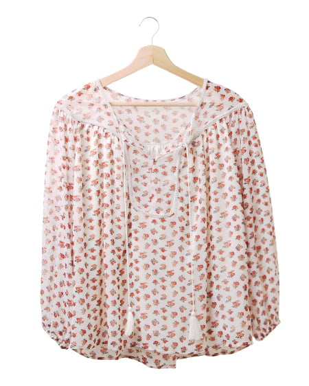 INGNI(イング) 小花柄シフォン楊柳／TOPS ｵﾌﾎﾜｲﾄ