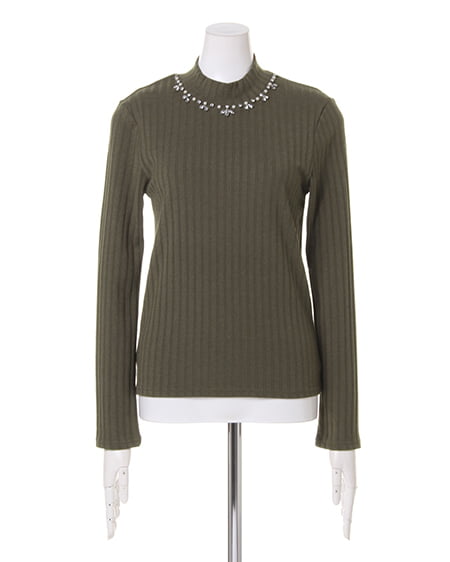 INGNI（イング） ワイドリブ装飾付ハイネック長袖／TOPS ｶｰｷ