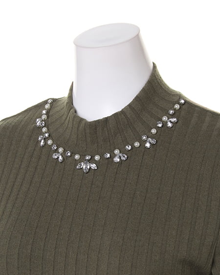 INGNI（イング） ワイドリブ装飾付ハイネック長袖／TOPS ｶｰｷ