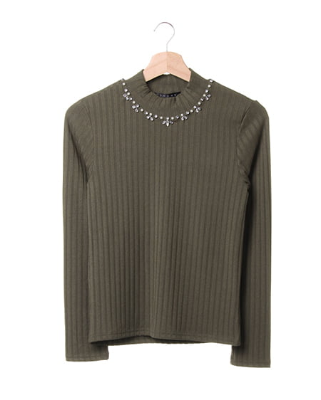 INGNI(イング) ワイドリブ装飾付ハイネック長袖／TOPS ｶｰｷ