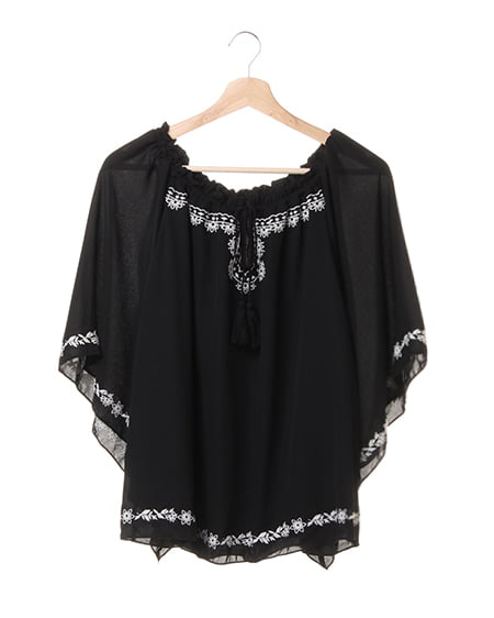 INGNI(イング) 刺繍ジョゼット／ポンチョ ｸﾛ