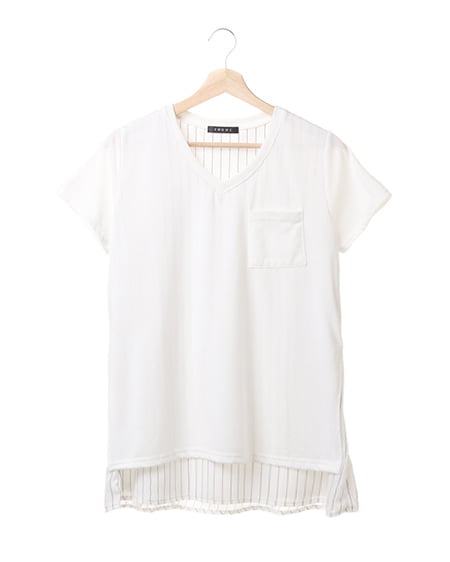 裾ストライプレイヤー／チュニックTシャツ