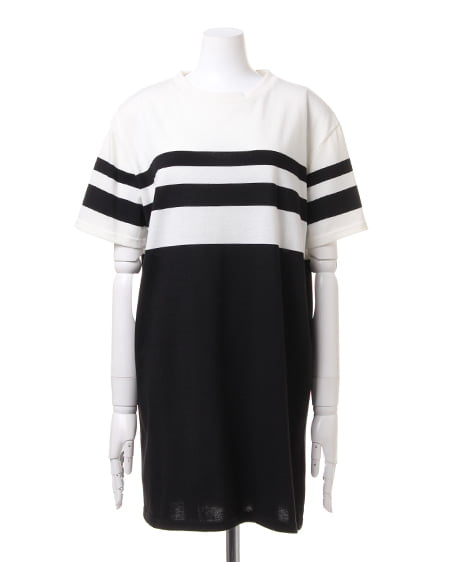 INGNI（イング） パネルボーダー／チュニック ｵﾌﾎﾜｲﾄ/ｸﾛ