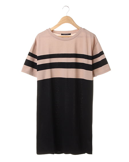 INGNI(イング) パネルボーダー／チュニック ﾍﾞｰｼﾞｭ/ｸﾛ