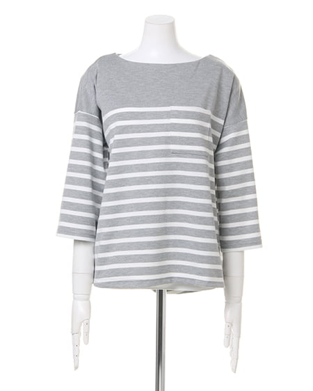 INGNI(イング) ポンチボーダー後下り/TOPS7分 グレー/オフホワイト