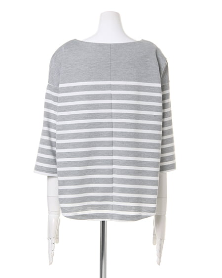 INGNI(イング) ポンチボーダー後下り/TOPS7分 グレー/オフホワイト