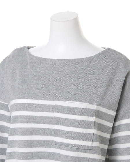 INGNI(イング) ポンチボーダー後下り/TOPS7分 グレー/オフホワイト