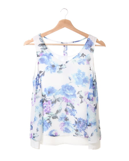 花柄シフォンノースリ／TOPS