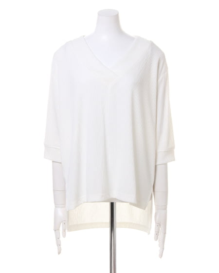 INGNI（イング） 肉薄Vネックリブイレヘム／チュニック／A ｵﾌﾎﾜｲﾄ