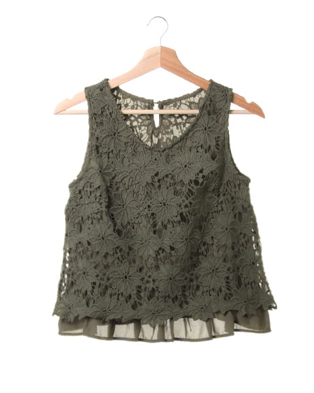 Vネックレースノースリ／TOPS