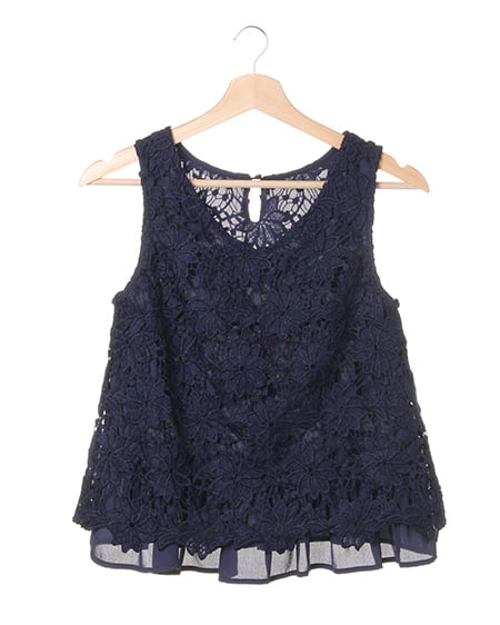 Vネックレースノースリ／TOPS